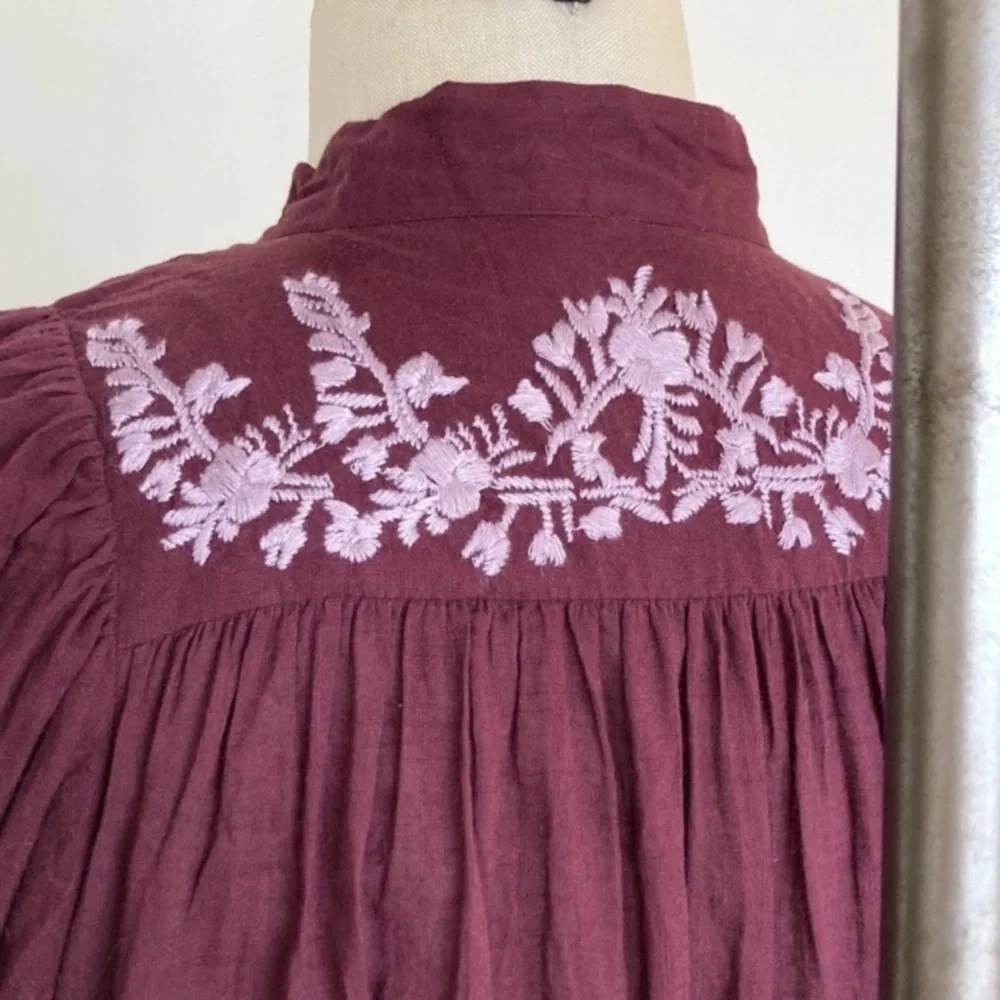 Free People Dreaming About You embroidered puff sleeve bohemian peasant top XS